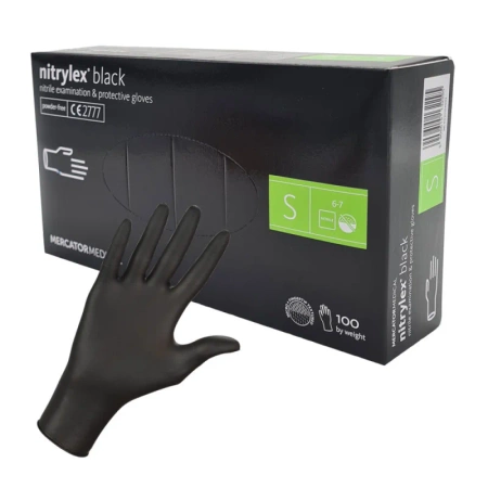 Rękawiczki nitrylowe S czarne Mercator Nitrylex Black 100sztuk