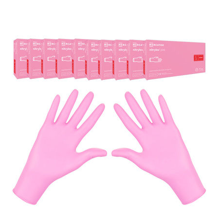 Rękawiczki nitrylowe L różowe Mercator Nitrylex Pink 100sztuk karton 10op
