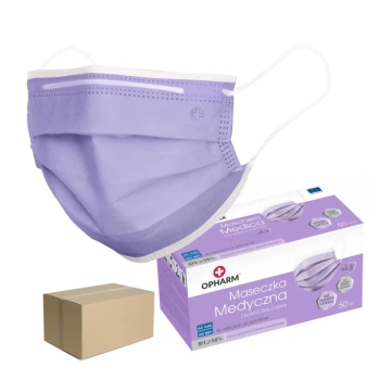 Kolorowa maseczka chirurgiczna medyczna 3-warstwy typ IIR fioletowa 50 szt x 24op