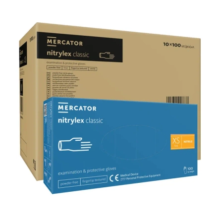 Rękawiczki nitrylowe XS niebieskie Mercator Nitrylex Classic 100sztuk karton 10op