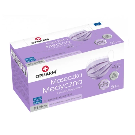 Kolorowa maseczka chirurgiczna medyczna 3-warstwy typ IIR fioletowa 50 szt x 24op