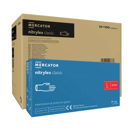 Rękawiczki nitrylowe L niebieskie Mercator Nitrylex Classic 100sztuk karton 10op