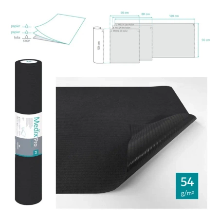 Podkład higieniczny na rolce 60cm x 50cm czarny podfoliowany 54g MedixPro 480szt