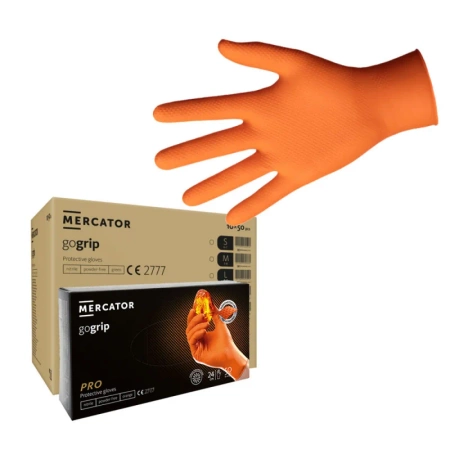 Rękawiczki nitrylowe M pomarańczowe Mercator Gogrip 50szt karton 10op