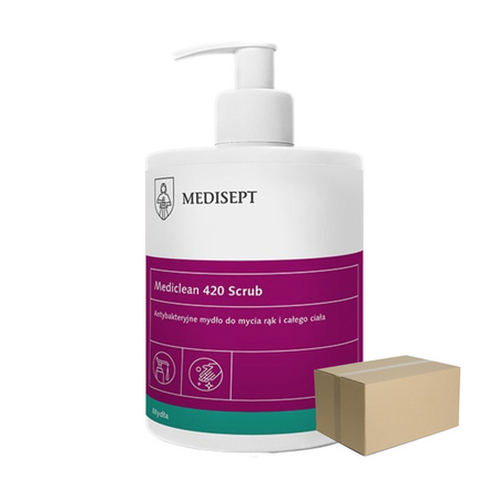 Antybakteryjne mydło w płynie do mycia rąk i całego ciała Mediclean 420 scrub 500ml 12op
