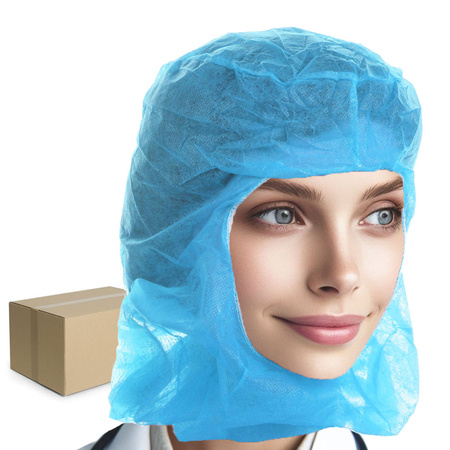 Kaptur jednorazowy kominiarka flizelinowa bez maski niebieski karton 100szt x 10op
