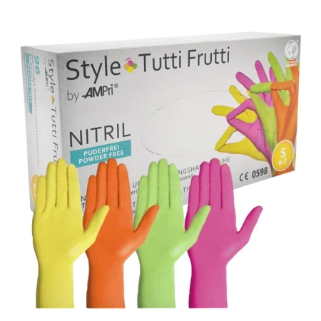 Rękawiczki nitrylowe S kolorowe AMPRI Style Tutti Frutti 96sztuk