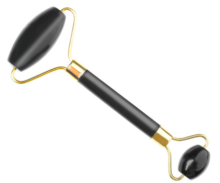 Wałek do Masażu Twarzy , Roller Kwarcowy + Kamień Gua Sha - Kolor - Czarny