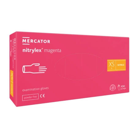 Rękawiczki nitrylowe XS różowe Mercator Nitrylex Magenta 100sztuk karton 10op