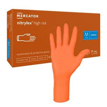 Rękawiczki nitrylowe M pomarańczowe Mercator Nitrylex High Risk 100szt