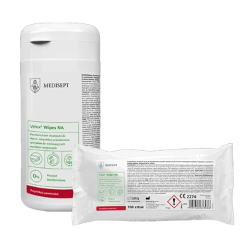 Bezalkoholowe chusteczki do dezynfekcji i mycia lamp i głowic USG Velox Wipes 100szt puszka