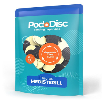 Nakładki ścierne tarcze wymienne PodoDisc Medisterill Clavier do pedicure gradacja 20mm, 80, 50szt.
