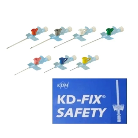 Wenflon bezpieczny niebieski 22G 0,9mm x 25mm kaniula dożylna z samozamykającym się korkiem KD-Fix Safety 50szt