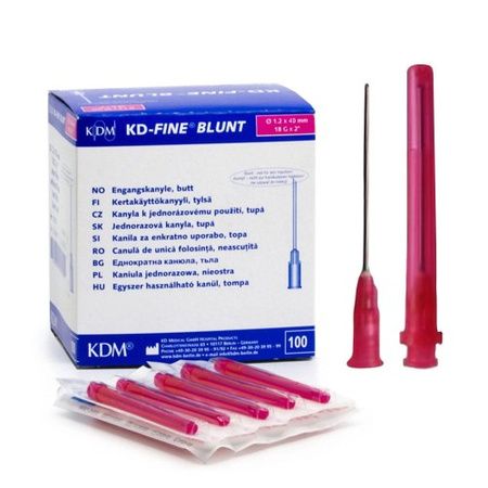 Igły do pobierania leków z filtrem 40mm x 1,2mm 18G KDM KD-Fine Blunt 100szt