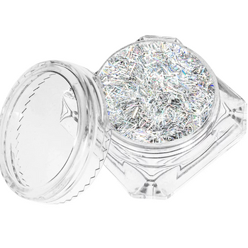 Nitki holograficzne do paznokci, ozdoba - 48 srebrne, krótkie, drobne