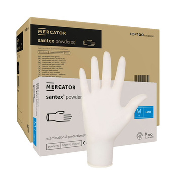 Rękawiczki lateksowe M pudrowane Santex powdered finger txt 100sztuk karton 10op