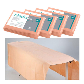 Prześcieradło jednorazowe 150cm x 210cm morelowe podfoliowane 54g MedixPro 20szt