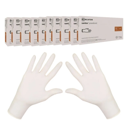 Rękawiczki lateksowe XL pudrowane Santex powdered finger txt 100sztuk karton 10op