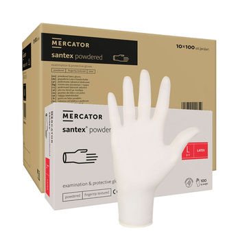 Rękawiczki lateksowe L pudrowane Santex powdered finger txt 100sztuk karton 10op