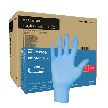 Rękawiczki nitrylowe L niebieskie Mercator Nitrylex Classic 100sztuk karton 10op