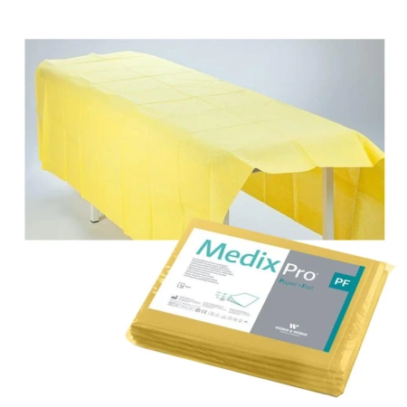 Prześcieradło jednorazowe 150cm x 210cm żółte podfoliowane 54g MedixPro 20szt