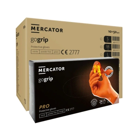 Rękawiczki nitrylowe S pomarańczowe Mercator Gogrip 50szt karton 10op