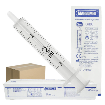Strzykawka 2ml luer dwuczęściowa LuxInject Margomed 100szt 30op