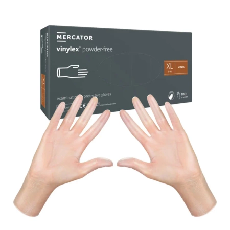 Rękawiczki winylowe XL bezpudrowe Mercator Vinylex transparentne 100szt