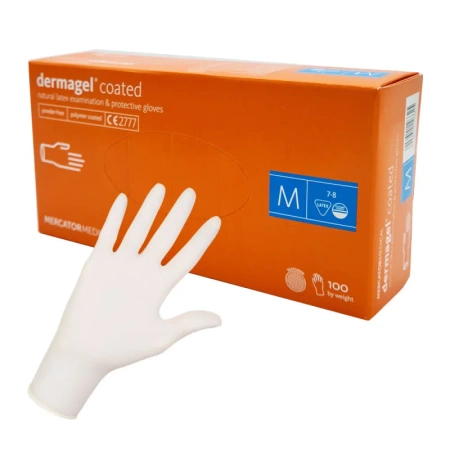 Rękawiczki lateksowe M Mercator Dermagel Coated 100szt