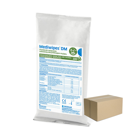 Chusteczki Mediwipes DM do dezynfekcji i mycia powierzchni nieinwazyjnych 100szt wkład 12op