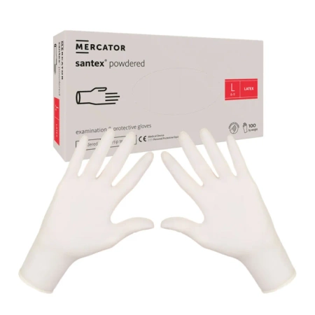 Rękawiczki lateksowe L pudrowane Santex powdered finger txt 100sztuk