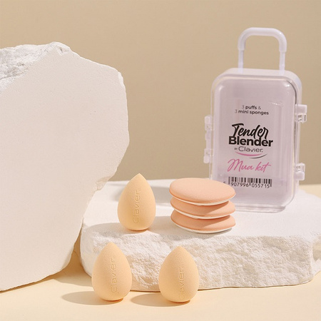 Zestaw mini gąbek do makijażu MUA KIT w walizeczce, Tender Blender, Clavier, Make up, 6szt, biały