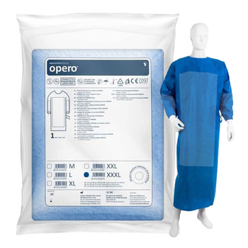 Fartuch chirurgiczny wzmocniony sterylny XXXL z mankietem (włóknina SMMMS 35g + 40g) 1szt