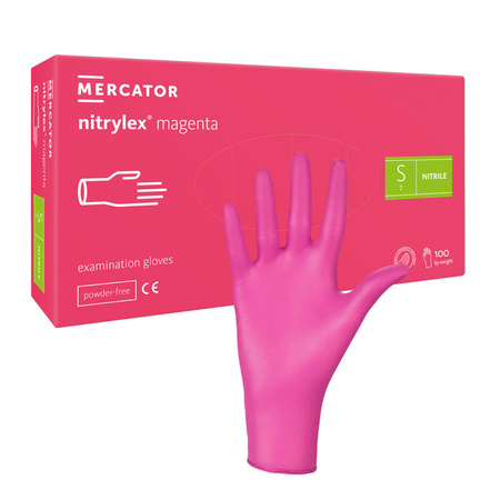 Rękawiczki nitrylowe S różowe Mercator Nitrylex Magenta 100sztuk