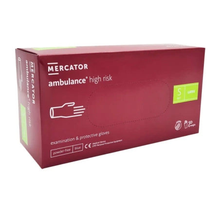 Rękawiczki lateksowe S niebieskie Mercator Ambulance High Risk 50szt karton 10op