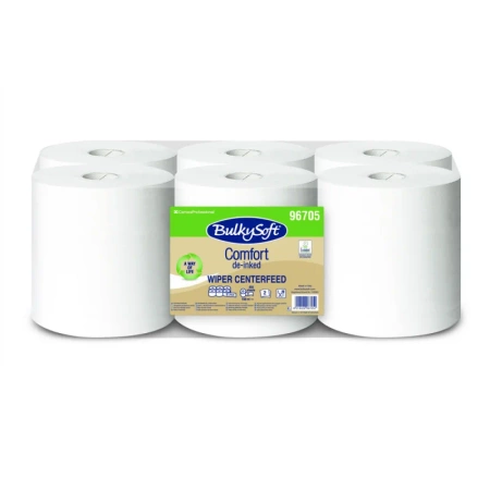Ekologiczny ręcznik papierowy midi mocny 108m biały 2 warstwy w roli do systemu one-to-one Bulkysoft Comfort de-inked 6 rolek