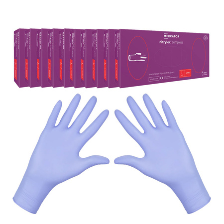 Rękawiczki nitrylowe L fioletowe Mercator Nitrylex Complete 100sztuk karton 10op