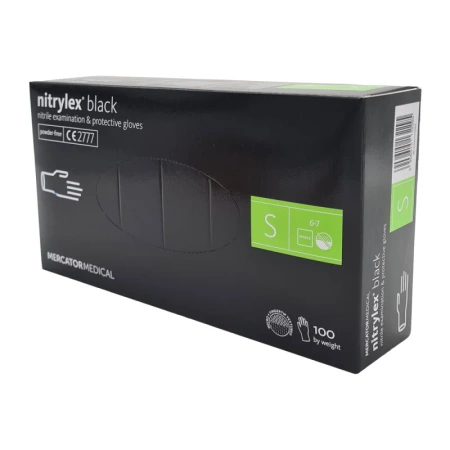 Rękawiczki nitrylowe S czarne Mercator Nitrylex Black 100sztuk karton 10op