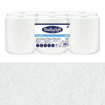 Ręcznik papierowy bezpyłowy 300m długi bez kleju bez smug  biały 1 warstwa w roli biały Bulkysoft Classic 6 rolek