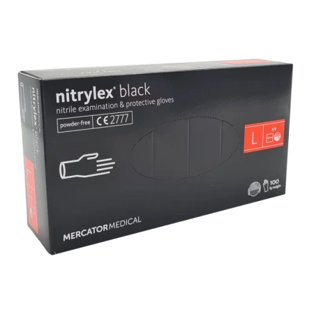 Rękawiczki nitrylowe L czarne Mercator Nitrylex Black 100sztuk karton 10op