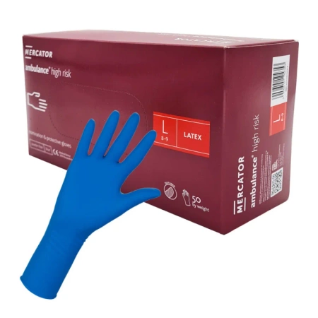 Rękawiczki lateksowe L niebieskie Mercator Ambulance High Risk 50szt