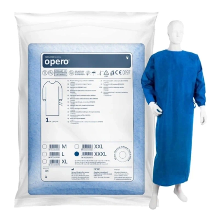 Fartuch chirurgiczny sterylny XXXL z mankietem, wiązany na troki (włóknina SMMMS 35g) 50szt