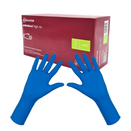 Rękawiczki lateksowe S niebieskie Mercator Ambulance High Risk 50szt