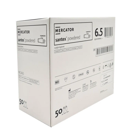 Rękawiczki chirurgiczne lateksowe sterylne 6.5 bezpudrowe Mercator Santex Powder-Free 50 par