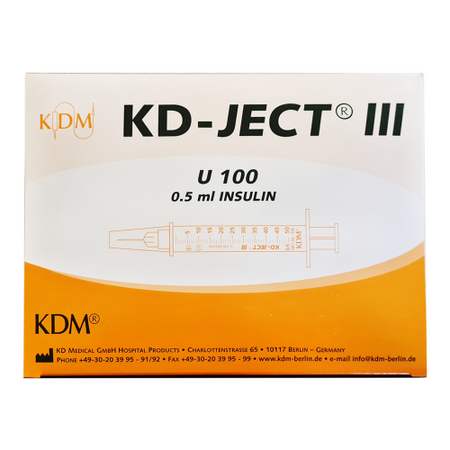 Strzykawka insulinowa z igłą wtopioną 0,5ml U-100 G30 (0,30X8) KD-JECT III 100szt