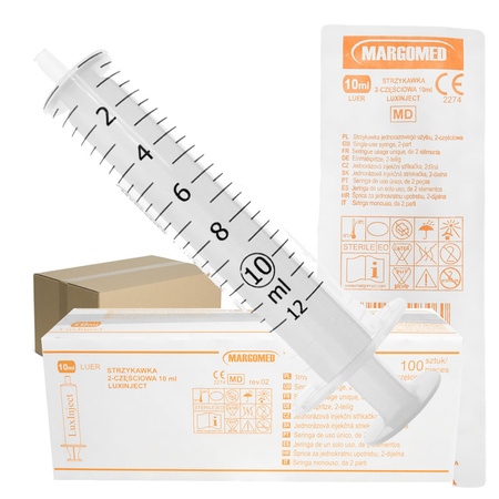 Strzykawka 10ml luer dwuczęściowa LuxInject Margomed 100szt 12op