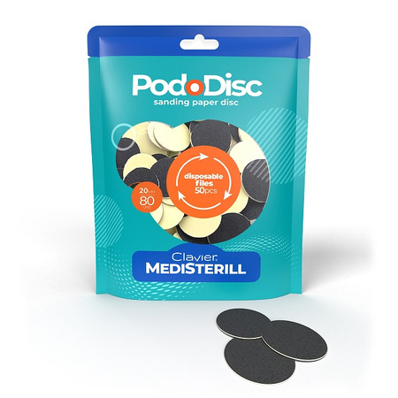 Nakładki ścierne tarcze wymienne PodoDisc Medisterill Clavier do pedicure gradacja 20mm, 80, 50szt.