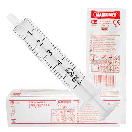 Strzykawka 5ml luer dwuczęściowa LuxInject Margomed 100szt