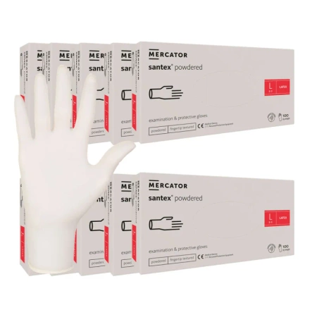 Rękawiczki lateksowe L pudrowane Santex powdered finger txt 100sztuk karton 10op