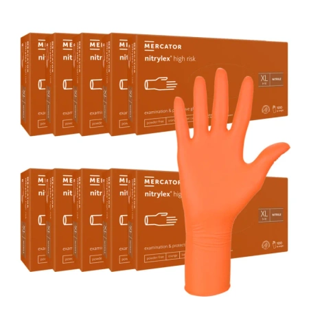Rękawiczki nitrylowe XL pomarańczowe Mercator Nitrylex High Risk 100szt karton 10op